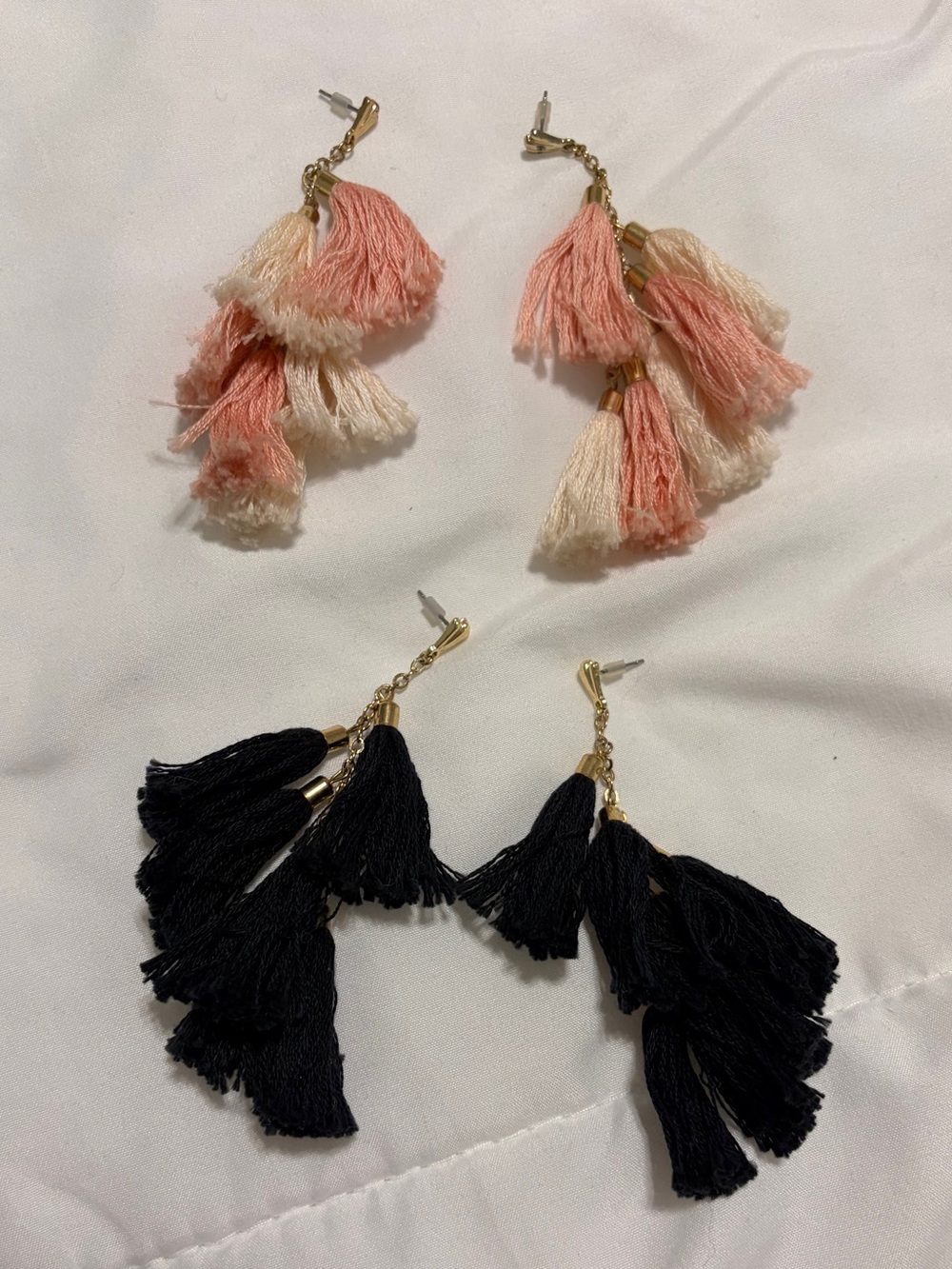 Tassel Drop Earrings - Peach & Black